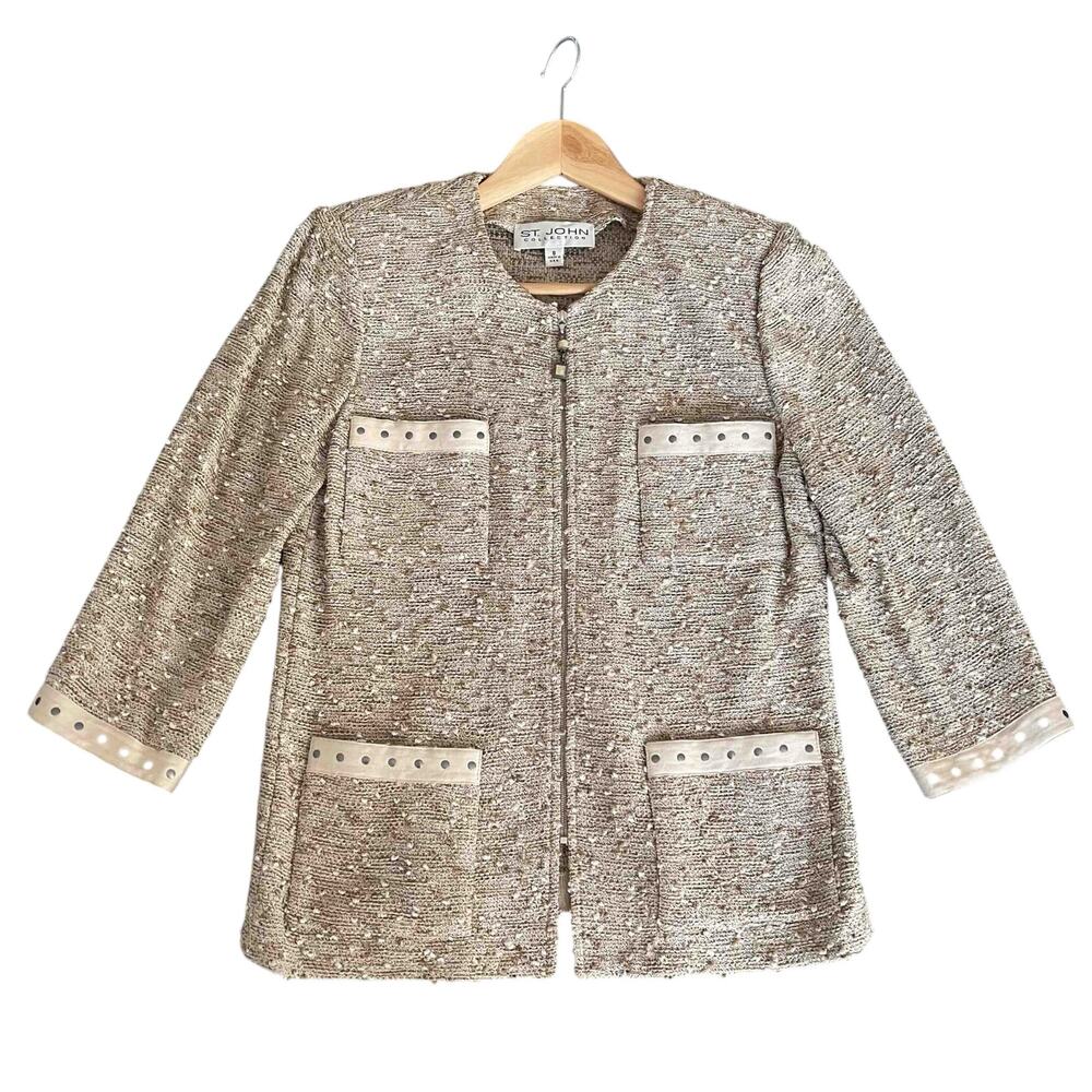 St. John Collection Women's Tan Knit Blazer with Zipper and pockets Size 8